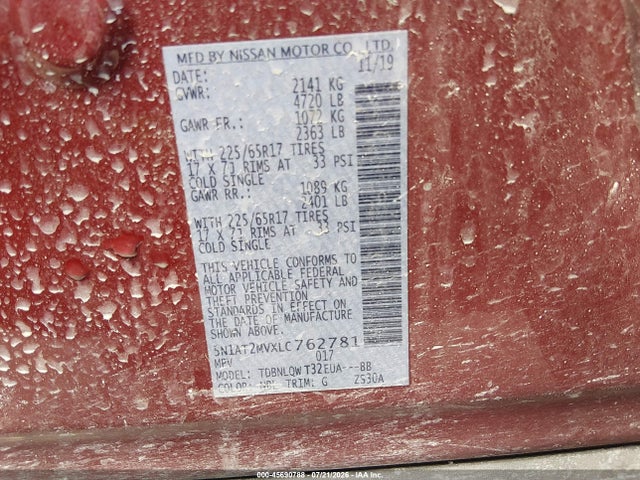 Продаж на аукціоні авто 2020 Nissan Rogue Sv Intelligent Awd, vin: 5N1AT2MVXLC762781, номер лоту: 45690788