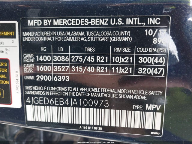 45690809 :رقم المزاد ، 4JGED6EB4JA100973 vin ، 2018 Mercedes-benz Amg Gle 43 Coupe 4matic مزاد بيع