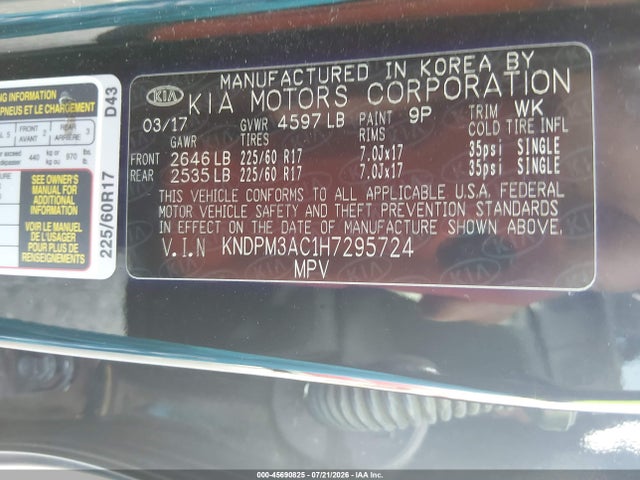 Продажа на аукционе авто 2017 Kia Sportage Lx, vin: KNDPM3AC1H7295724, номер лота: 45690825