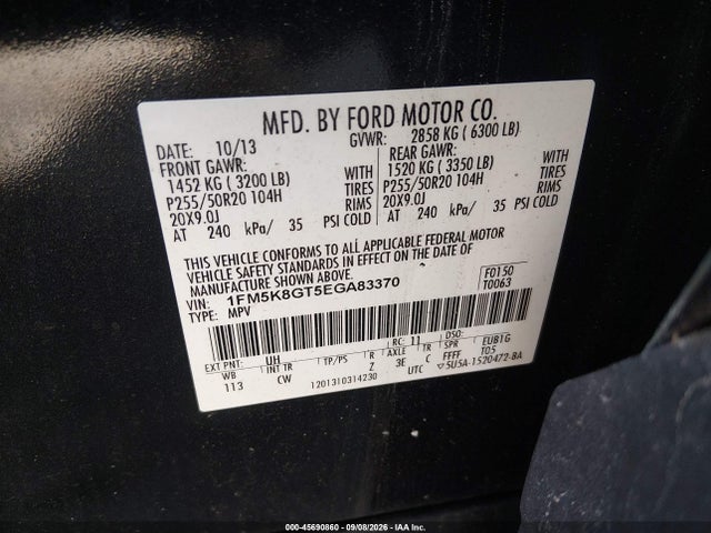 2014 Ford Explorer Sport მანქანა იყიდება აუქციონზე, vin: 1FM5K8GT5EGA83370, აუქციონის ნომერი: 45690860