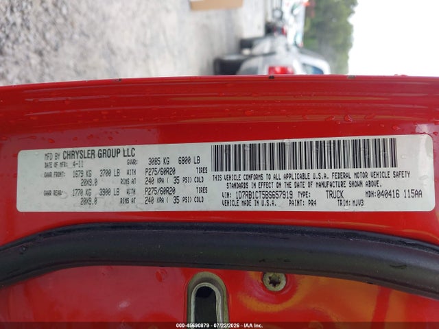2011 Ram Ram 1500 Slt მანქანა იყიდება აუქციონზე, vin: 1D7RB1CT5BS657919, აუქციონის ნომერი: 45690879