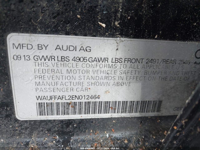 Aukcja sprzedaży 2014 Audi A4 2.0t Premium, vin: WAUFFAFL2EN012464, numer aukcji: 45690901