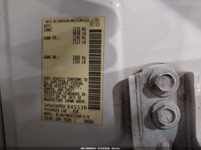 45690935 :رقم المزاد ، 1N4AA5AP6DC845536 vin ، 2013 Nissan Maxima 3.5 Sv مزاد بيع