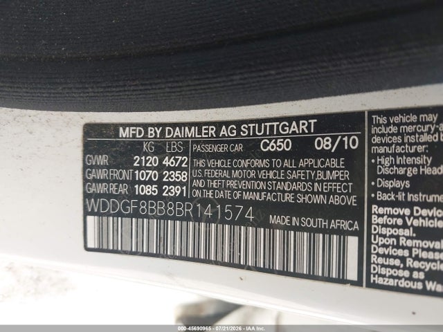 45690965 :رقم المزاد ، WDDGF8BB8BR141574 vin ، 2011 Mercedes-benz C 300 Sport 4matic مزاد بيع