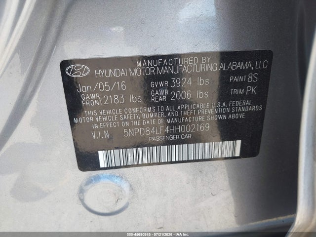 5NPD84LF4HH002169 Hyundai Elantra Limited