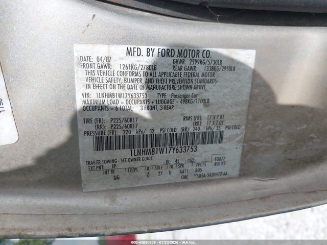 Auction sale of the 2007 Lincoln Town Car Signature, vin: 1LNHM81W17Y633753, lot number: 45690996