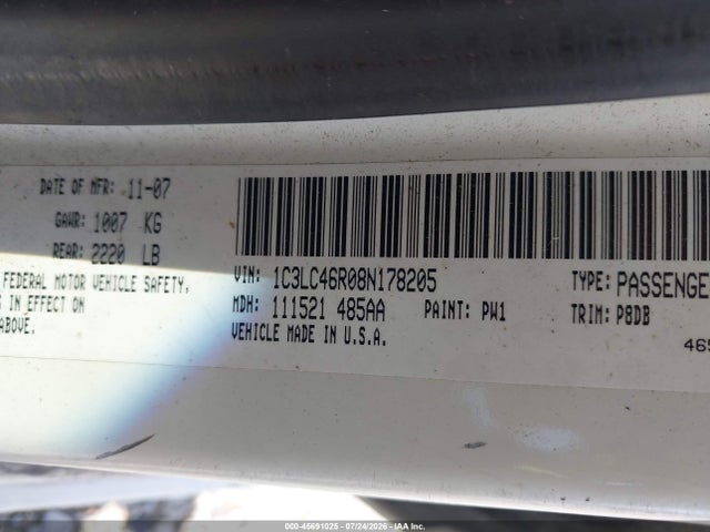 45691025 :رقم المزاد ، 1C3LC46R08N178205 vin ، 2008 Chrysler Sebring Lx مزاد بيع