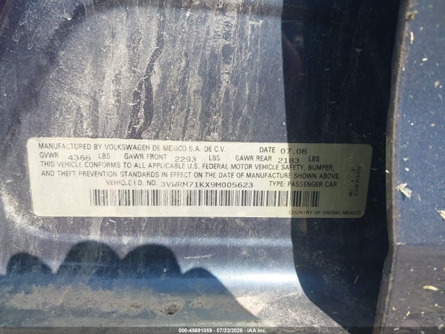 45691059 :رقم المزاد ، 3VWRM71KX9M005623 vin ، 2009 Volkswagen Jetta Se/sel مزاد بيع