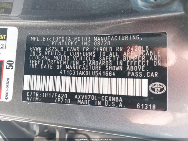 Toyota Camry Le Hybrid 2020 4T1C31AK9LU541664 Image 9