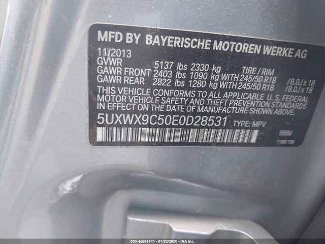 2014 Bmw X3 Xdrive28i მანქანა იყიდება აუქციონზე, vin: 5UXWX9C50E0D28531, აუქციონის ნომერი: 45691141