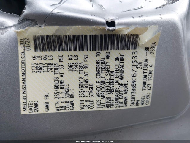 Продаж на аукціоні авто 2022 Nissan Rogue Sv Intelligent Awd, vin: 5N1BT3BB9NC673533, номер лоту: 45691164
