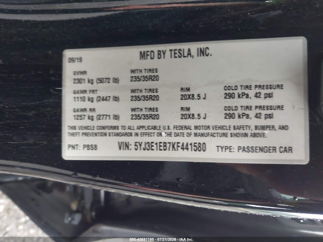 Tesla Model 3 Long Range/performance 2019 5YJ3E1EB7KF441580 Image 8