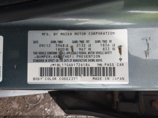 2013 Mazda Mazda3 I Sv მანქანა იყიდება აუქციონზე, vin: JM1BL1TG6D1726184, აუქციონის ნომერი: 45691213