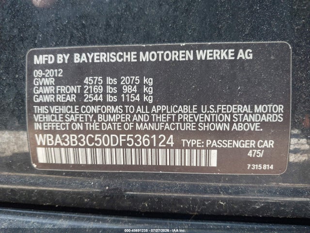 Aukcja sprzedaży 2013 Bmw 328i Xdrive, vin: WBA3B3C50DF536124, numer aukcji: 45691235