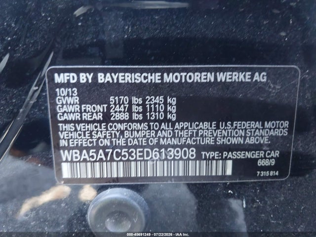 2014 Bmw 528i Xdrive მანქანა იყიდება აუქციონზე, vin: WBA5A7C53ED613908, აუქციონის ნომერი: 45691249