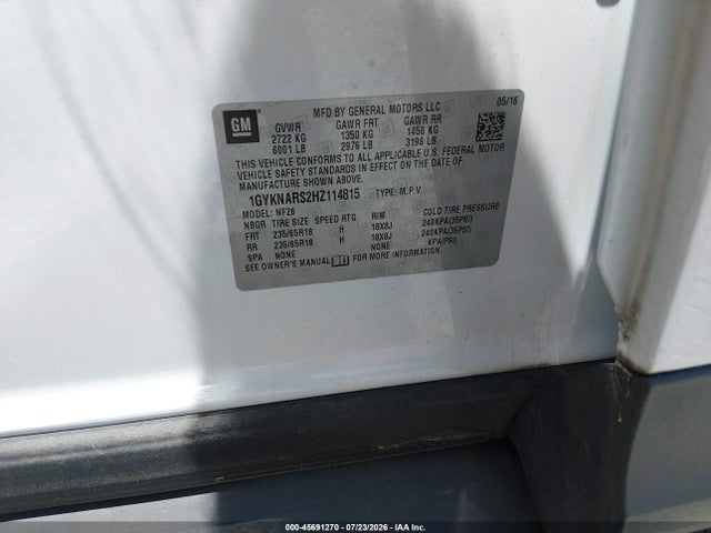 Продаж на аукціоні авто 2017 Cadillac Xt5 Standard, vin: 1GYKNARS2HZ114815, номер лоту: 45691270