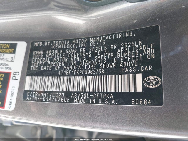 Toyota CAMRY XSE 2015 4T1BF1FK2FU963758 Image 9