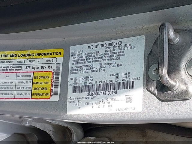 Продажа на аукционе авто 2019 Ford Fusion S, vin: 3FA6P0G74KR130428, номер лота: 45691296