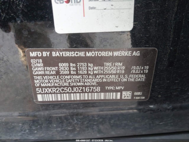 Aukcja sprzedaży 2018 Bmw X5 Sdrive35i, vin: 5UXKR2C50J0Z16758, numer aukcji: 45691337