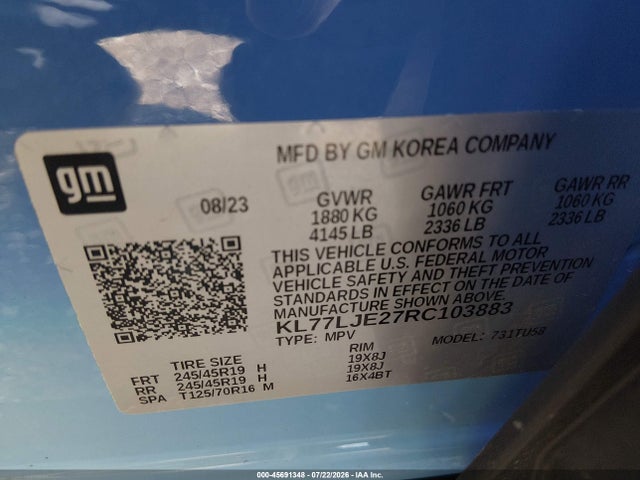 Aukcja sprzedaży 2024 Chevrolet Trax Fwd 2rs, vin: KL77LJE27RC103883, numer aukcji: 45691348