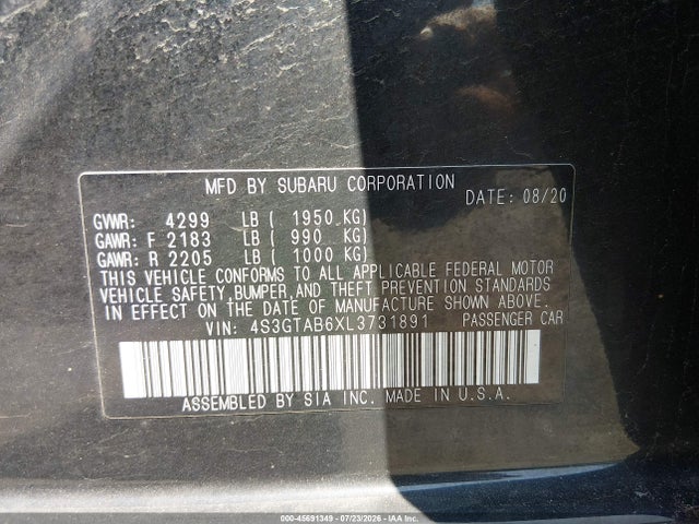 Aukcja sprzedaży 2020 Subaru Impreza 5-door, vin: 4S3GTAB6XL3731891, numer aukcji: 45691349