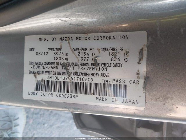 Aukcja sprzedaży 2013 Mazda 3 I, vin: JM1BL1U79D1710205, numer aukcji: 45691373