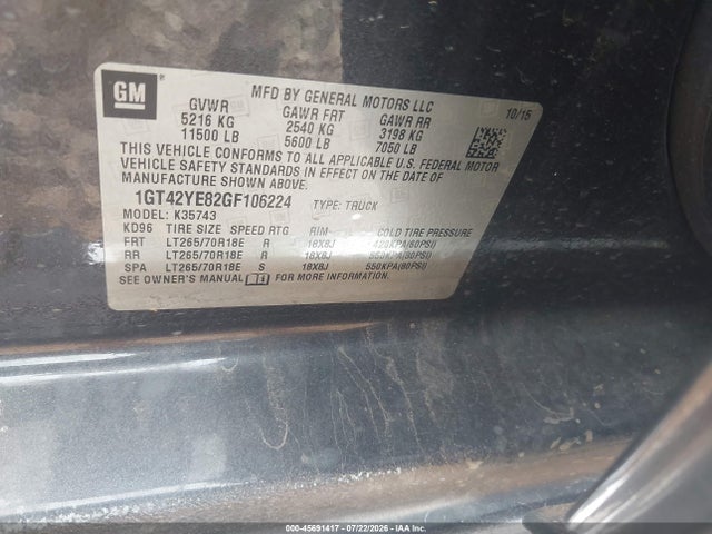 45691417 :رقم المزاد ، 1GT42YE82GF106224 vin ، 2016 Gmc Sierra 3500hd Denali مزاد بيع
