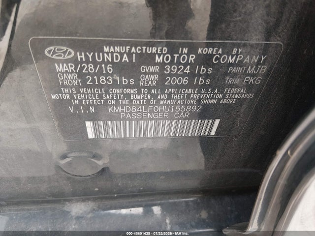 Продажа на аукционе авто 2017 Hyundai Elantra Se, vin: KMHD84LF0HU155892, номер лота: 45691438