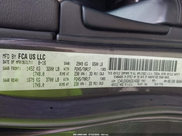 45691459 :رقم المزاد ، 1C4RJEAG0HC614568 vin ، 2017 Jeep Grand Cherokee Laredo مزاد بيع