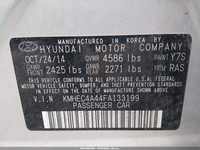 KMHEC4A44FA133199 Hyundai SONATA HYBRID