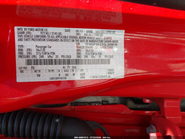 2016 Ford Focus Se მანქანა იყიდება აუქციონზე, vin: 1FADP3K23GL209616, აუქციონის ნომერი: 45691512