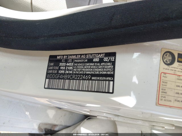 45691522 :رقم المزاد ، WDDGF4HB9CR222469 vin ، 2012 Mercedes-benz C 250 Luxury مزاد بيع