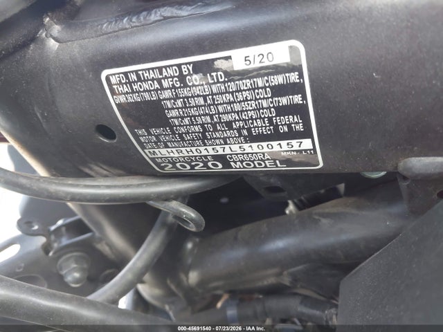 Продаж на аукціоні авто 2020 Honda Cbr650 Ra, vin: MLHRH0157L5100157, номер лоту: 45691540