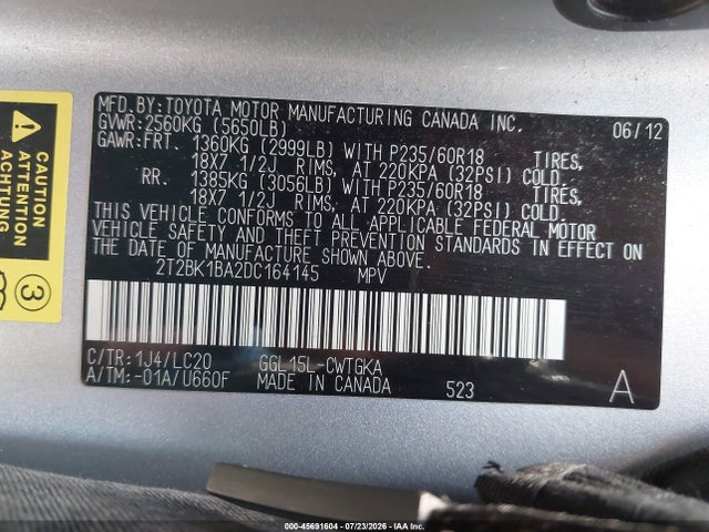 45691604 :رقم المزاد ، 2T2BK1BA2DC164145 vin ، 2013 Lexus Rx 350 مزاد بيع