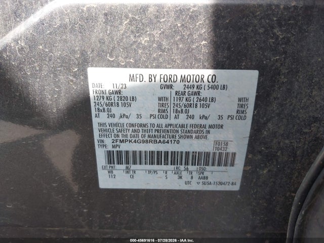 Продажа на аукционе авто 2024 Ford Edge Se, vin: 2FMPK4G98RBA64170, номер лота: 45691616