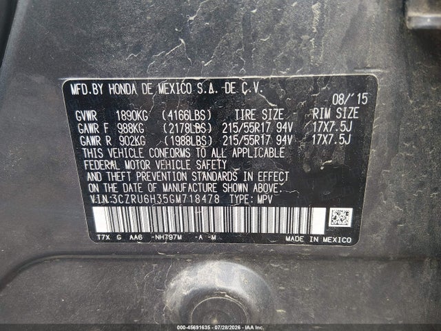 2016 Honda Hr-v Lx მანქანა იყიდება აუქციონზე, vin: 3CZRU6H35GM718478, აუქციონის ნომერი: 45691635