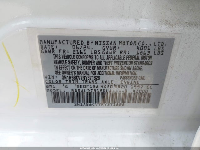 2024 Nissan Sentra Sv Xtronic Cvt მანქანა იყიდება აუქციონზე, vin: 3N1AB8CV7RY371828, აუქციონის ნომერი: 45691654