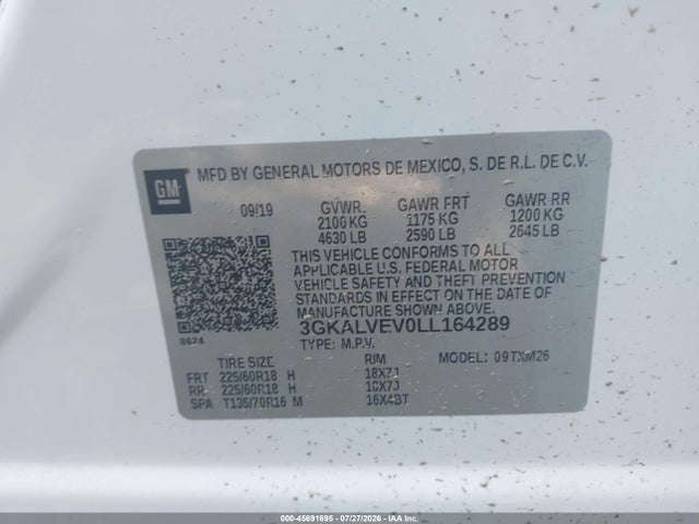 Aukcja sprzedaży 2020 Gmc Terrain Awd Slt, vin: 3GKALVEV0LL164289, numer aukcji: 45691695
