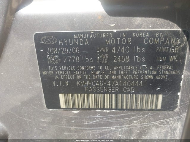Продаж на аукціоні авто 2007 Hyundai Azera Limited/se, vin: KMHFC46F47A140444, номер лоту: 45691697