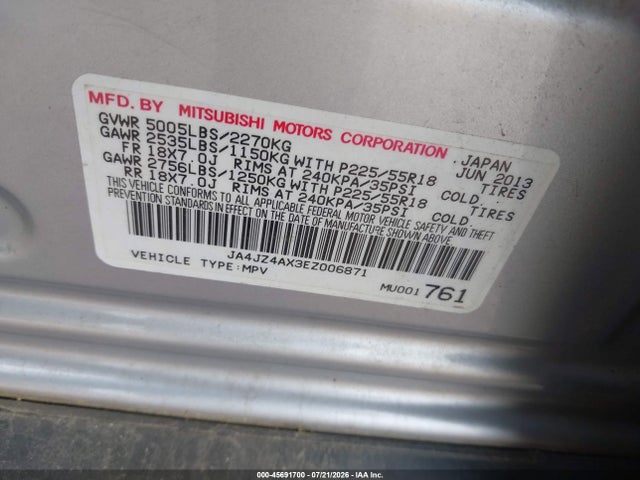 Продажа на аукционе авто 2014 Mitsubishi Outlander Gt, vin: JA4JZ4AX3EZ006871, номер лота: 45691700