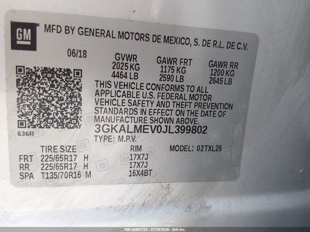 45691703 :رقم المزاد ، 3GKALMEV0JL399802 vin ، 2018 Gmc Terrain Sle مزاد بيع