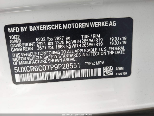 Aukcja sprzedaży 2023 Bmw X5 Xdrive40i, vin: 5UXCR6C07P9P28551, numer aukcji: 45691704