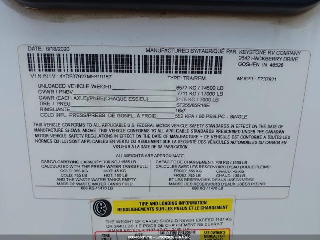 Keystone Rv Fuzion 2021 4YDF37927MF810157 Image 9