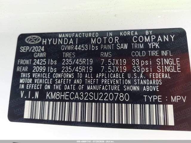 Продаж на аукціоні авто 2025 Hyundai Kona Limited, vin: KM8HECA32SU220780, номер лоту: 45691741
