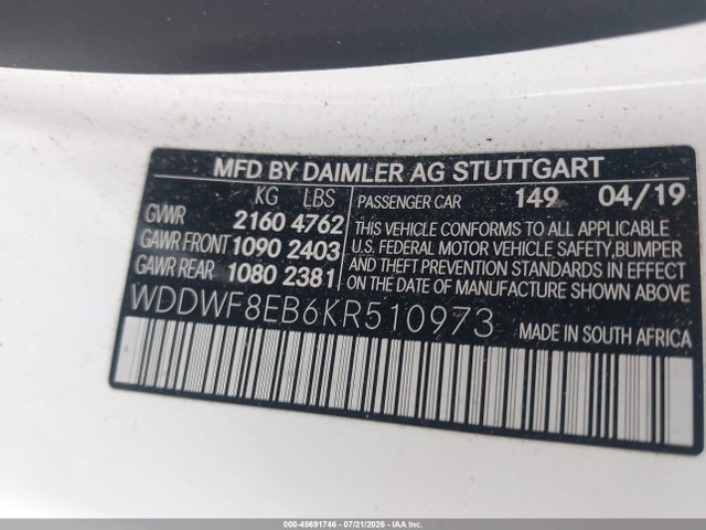Продаж на аукціоні авто 2019 Mercedes-benz C 300 4matic, vin: WDDWF8EB6KR510973, номер лоту: 45691746