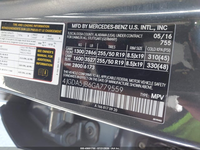 Продажа на аукционе авто 2016 Mercedes-benz Gle 350, vin: 4JGDA5JB6GA779559, номер лота: 45691788