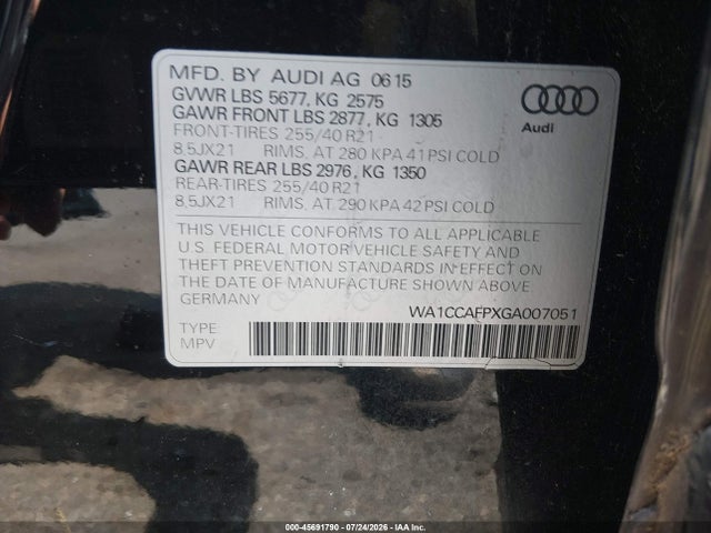 Продаж на аукціоні авто 2016 Audi Sq5 3.0t Premium Plus, vin: WA1CCAFPXGA007051, номер лоту: 45691790