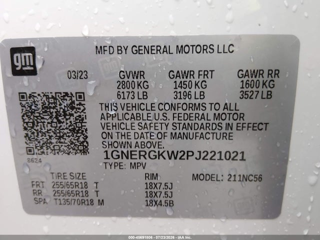 1GNERGKW2PJ221021 Chevrolet Traverse Fwd Lt Cloth