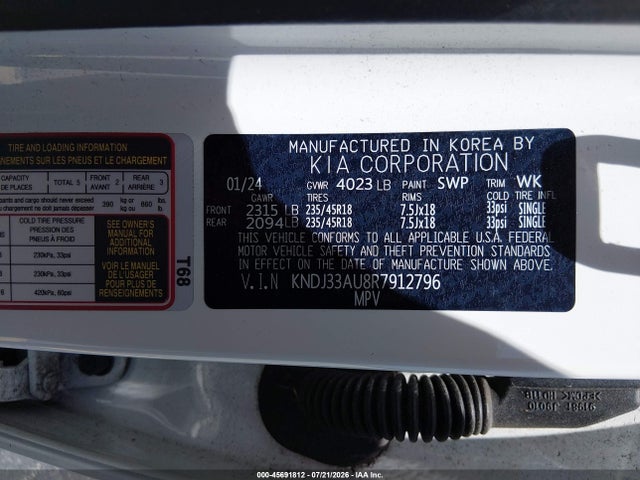 Auction sale of the 2024 Kia Soul Ex, vin: KNDJ33AU8R7912796, lot number: 45691812
