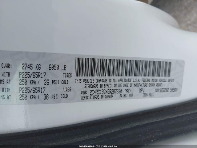 45691868 :رقم المزاد ، 2C4RC1BGXGR287930 vin ، 2016 Chrysler Town & Country Touring مزاد بيع